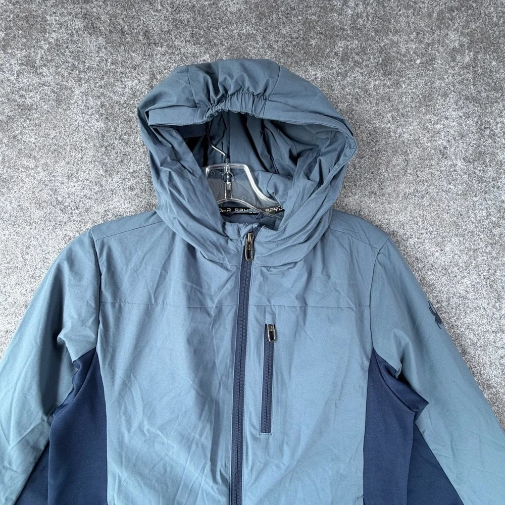 Spyder Softshell Jacket Boys M (10/12) Blue Fleece Lined Logo Hooded Full Zip